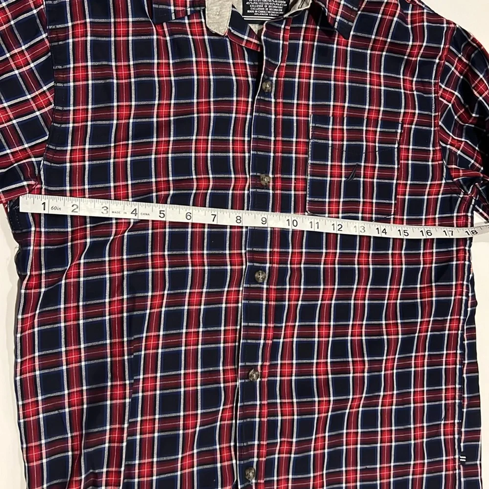 Nautica Plaid Long Sleeve Button Up Top Red, White and Blue Sz L 14/16 - Picture 5 of 7